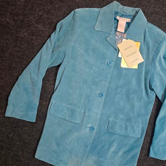 Vntge 90s Jessica Holebrook New with tags 100% leather baby blue jacket Womans M - Picture 2 of 4